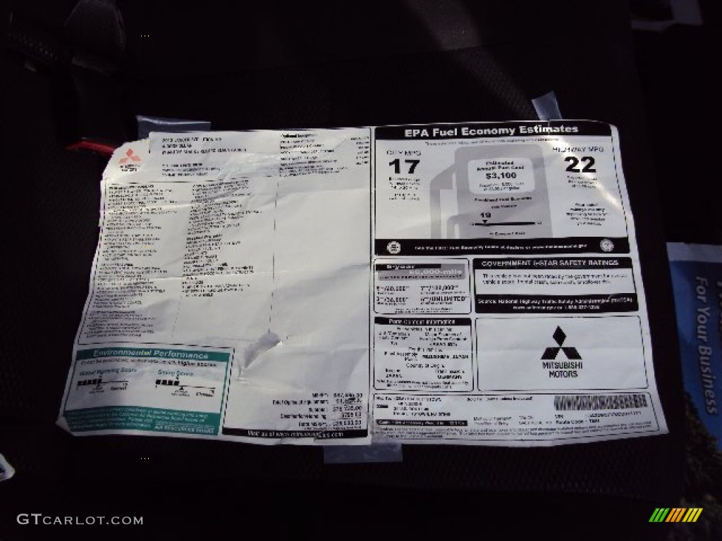 2012 Mitsubishi Lancer Evolution MR Window Sticker Photo #78763250