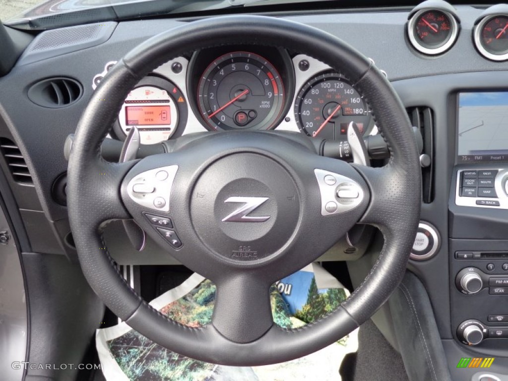 2010 Nissan 370Z Sport Touring Roadster Wine Leather Steering Wheel Photo #78763352