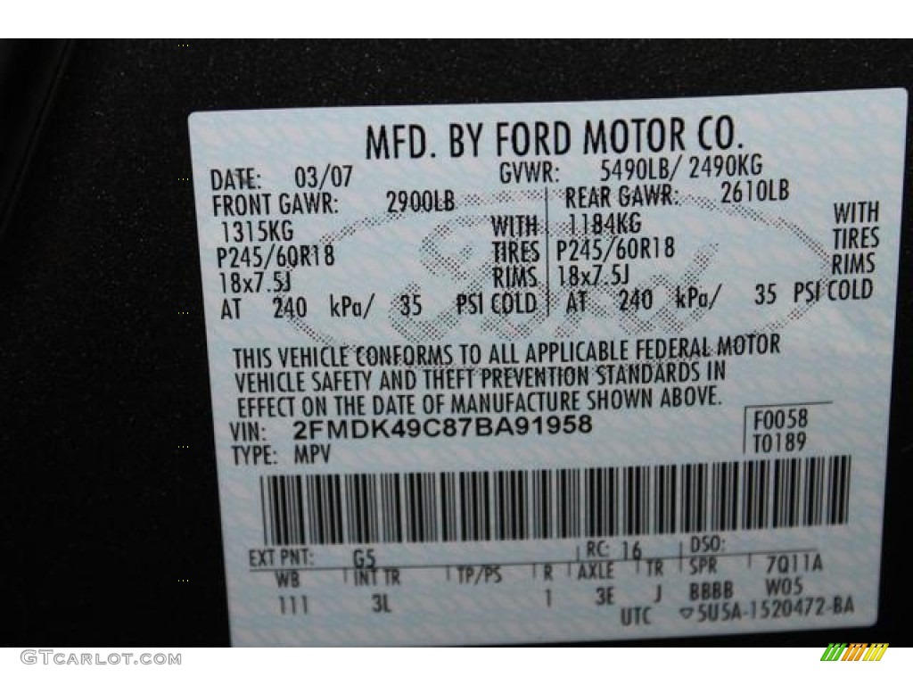 2007 Edge Color Code G5 for Carbon Metallic Photo #78768483