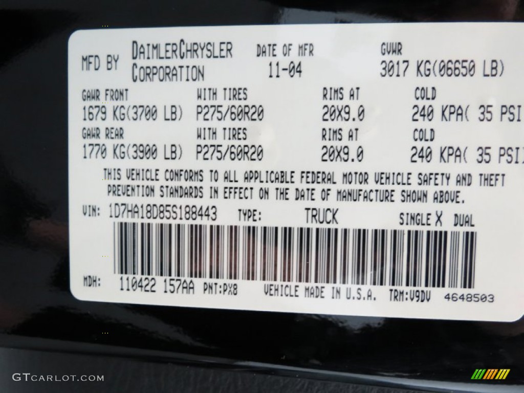 2005 Ram 1500 Color Code PX8 for Black Photo #78775755