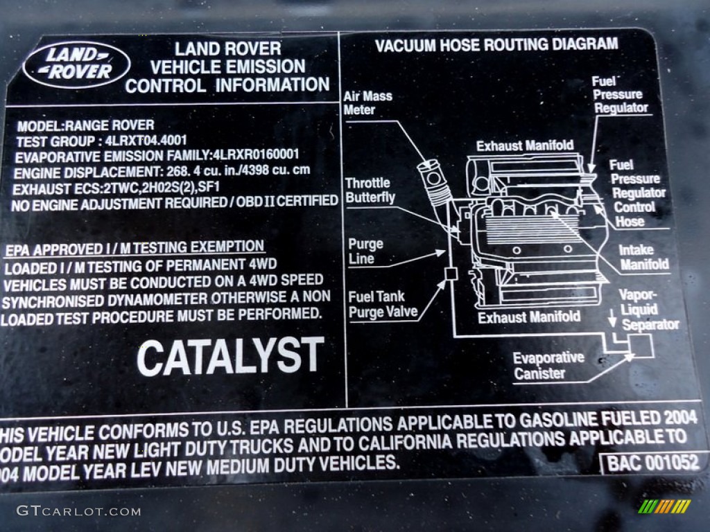 2004 Land Rover Range Rover HSE Info Tag Photo #78789645