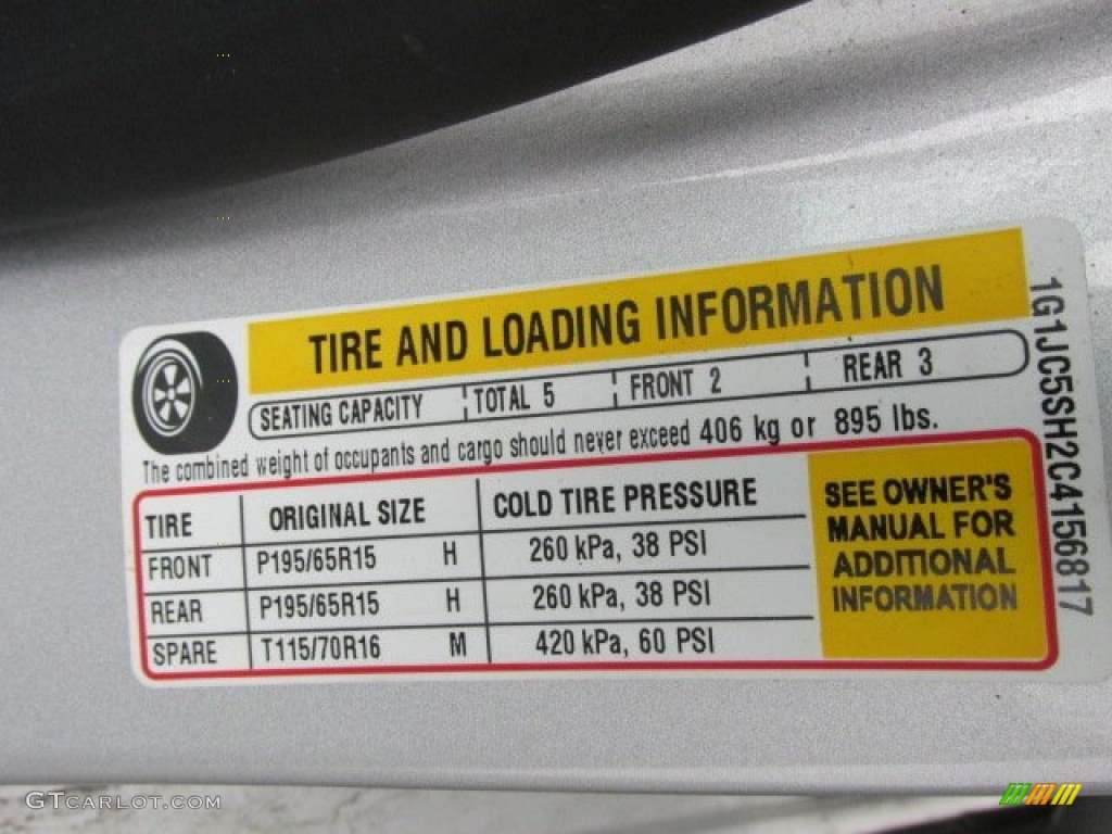 2012 Chevrolet Sonic LT Sedan Info Tag Photo #78795185