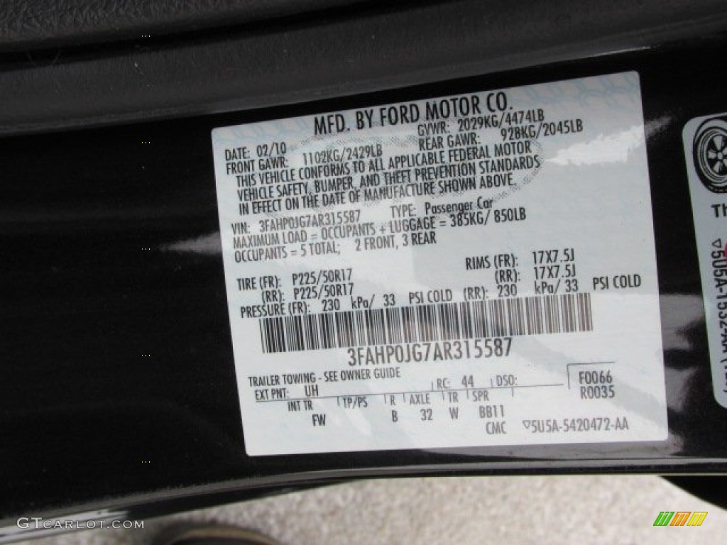 2010 Fusion Color Code UH for Tuxedo Black Metallic Photo #78795467