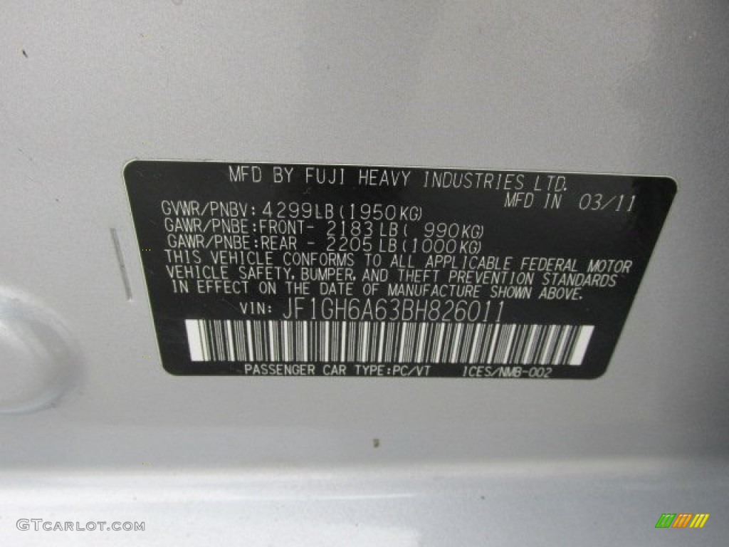 2011 Subaru Impreza 2.5i Wagon Info Tag Photos