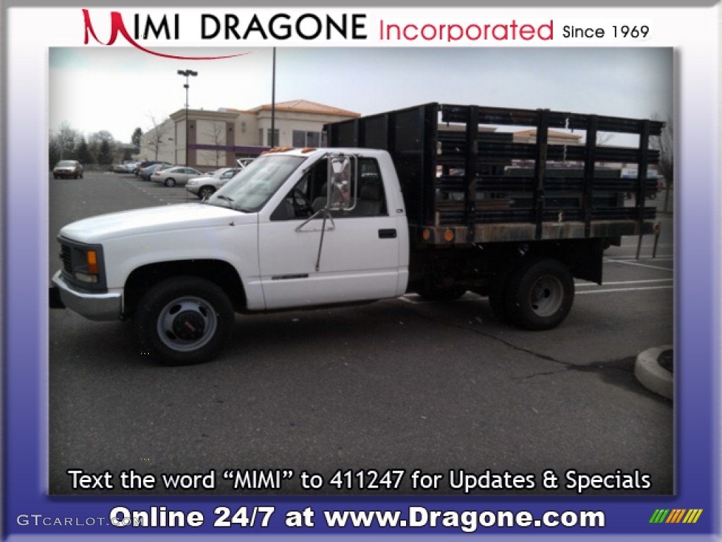 1997 Sierra 3500 Regular Cab Stake Truck - Olympic White / Pewter Gray photo #2