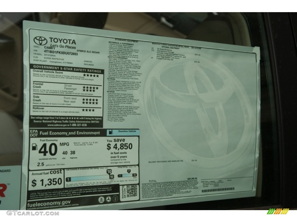 2013 Camry Hybrid XLE - Super White / Ivory photo #9