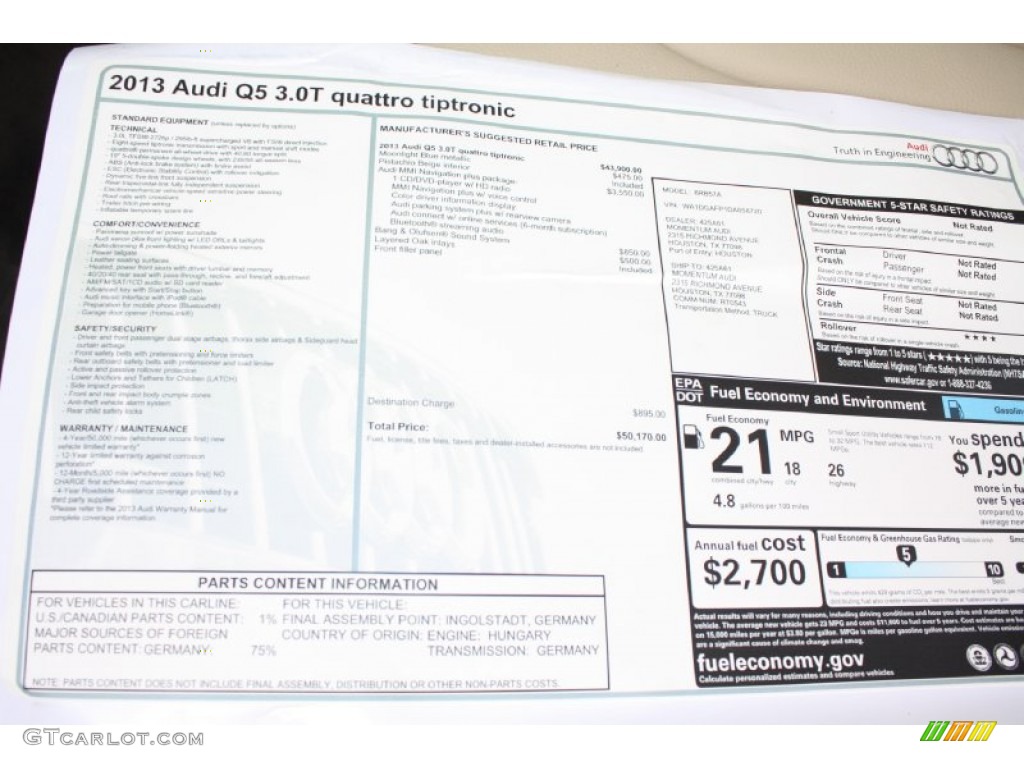 2013 Audi Q5 3.0 TFSI quattro Window Sticker Photo #78808025