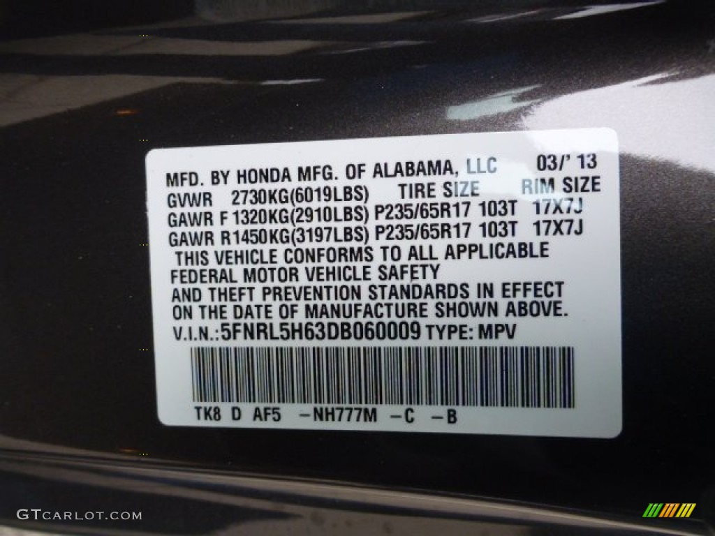 2013 Odyssey Color Code NH777M for Smokey Topaz Metallic Photo #78808527
