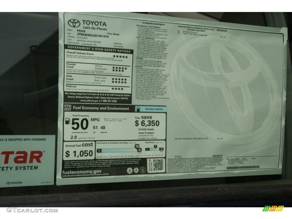 2013 Prius Four Hybrid - Nautical Blue Metallic / Bisque photo #10