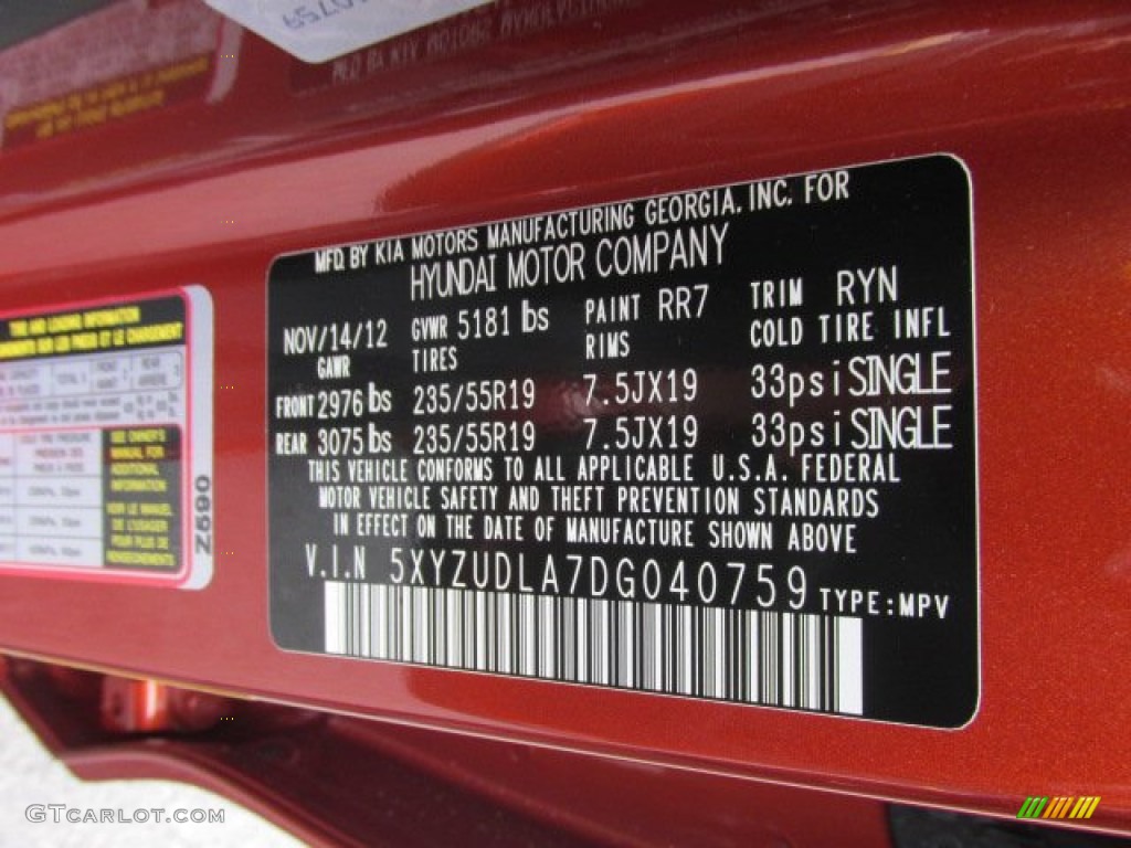 2013 Santa Fe Color Code RR7 for Canyon Copper Photo #78811349