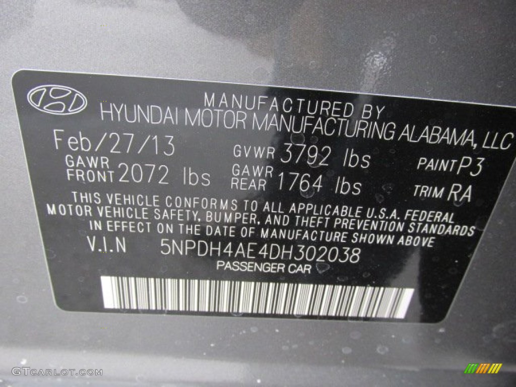 2013 Elantra Limited - Harbor Gray Metallic / Gray photo #10