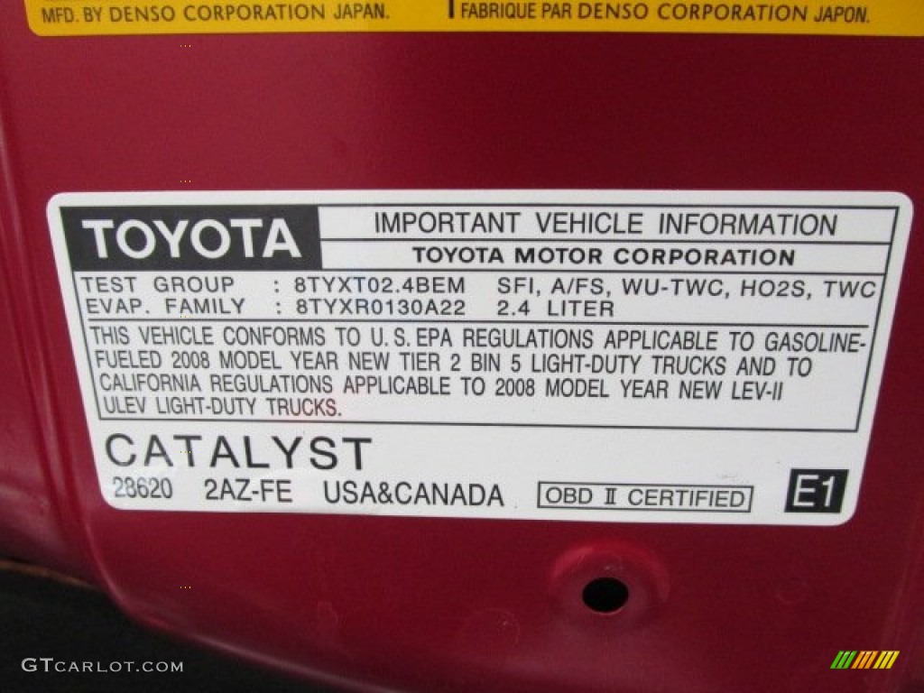 2008 Toyota RAV4 Sport 4WD Info Tag Photo #78814223