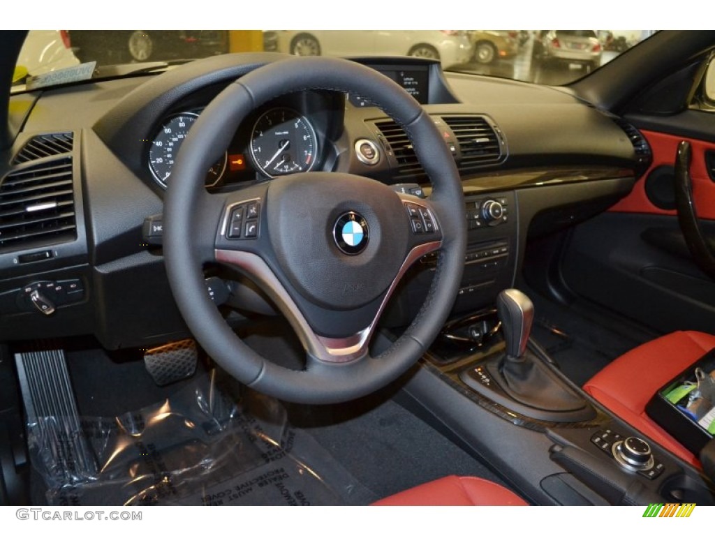 2013 BMW 1 Series 128i Convertible Coral Red Steering Wheel Photo #78814776