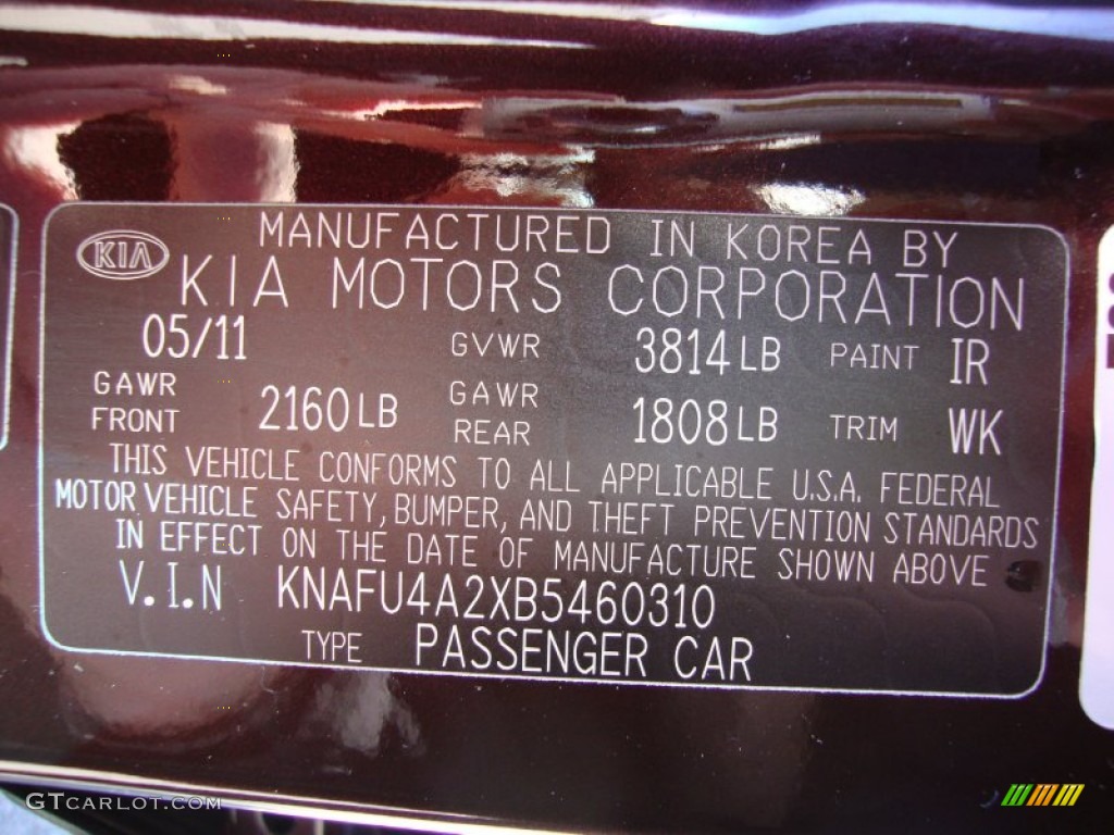 2011 Kia Forte EX Color Code Photos
