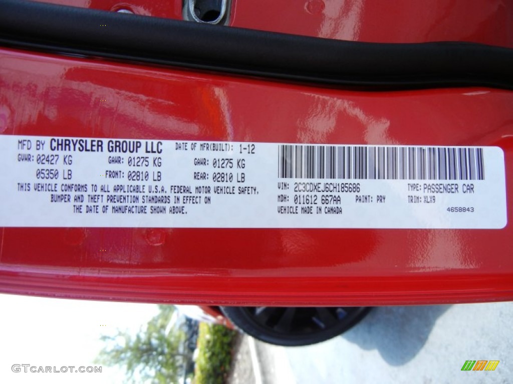 2012 Dodge Charger SRT8 Color Code Photos