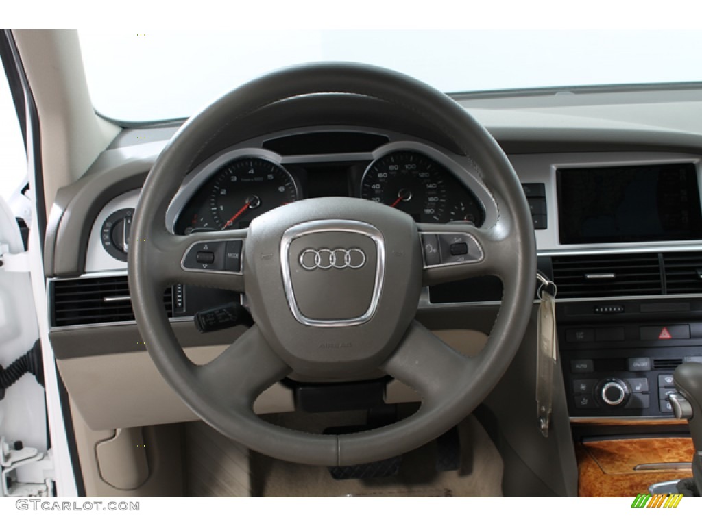2011 Audi A6 3.0T quattro Sedan Cardamom Beige Steering Wheel Photo #78825081