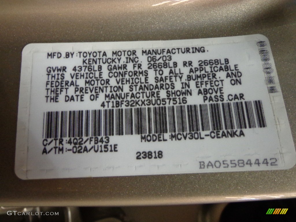 2003 Camry LE V6 - Desert Sand Mica / Taupe photo #23
