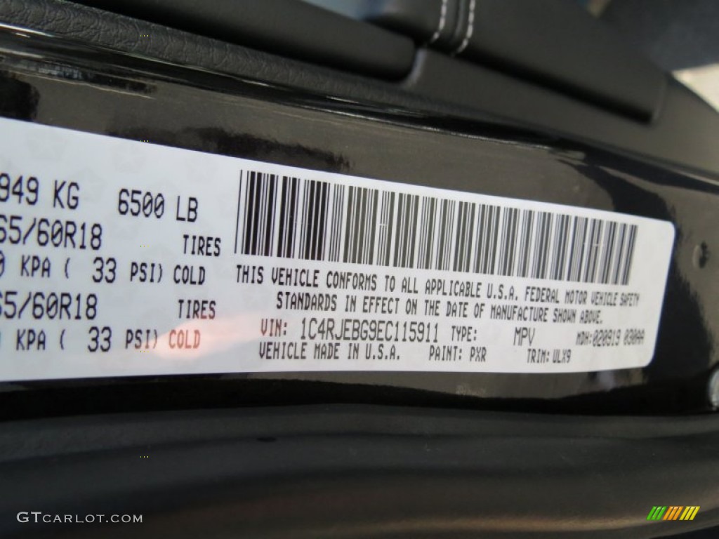2014 Grand Cherokee Color Code PXR for Brilliant Black Crystal Pearl Photo #78859650