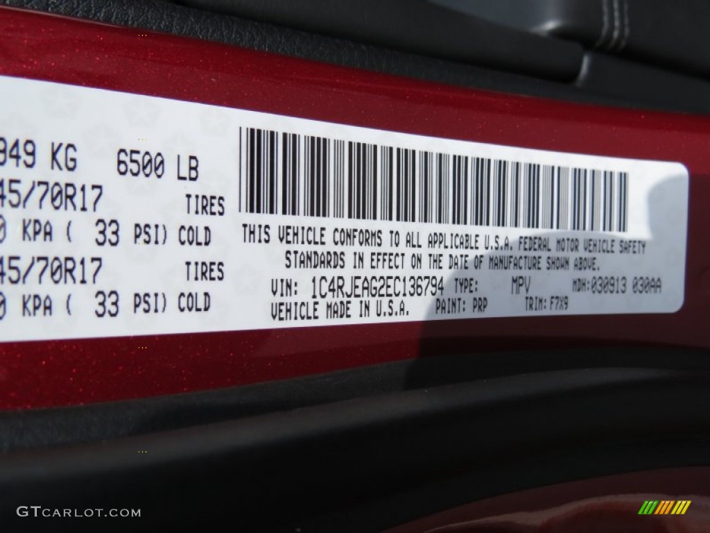 2014 Grand Cherokee Color Code PRP for Deep Cherry Red Crystal Pearl Photo #78859870