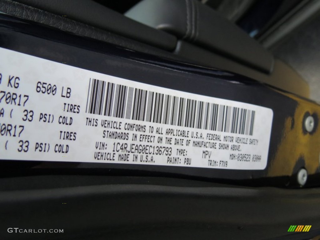 2014 Grand Cherokee Color Code PBU for True Blue Pearl Photo #78860950