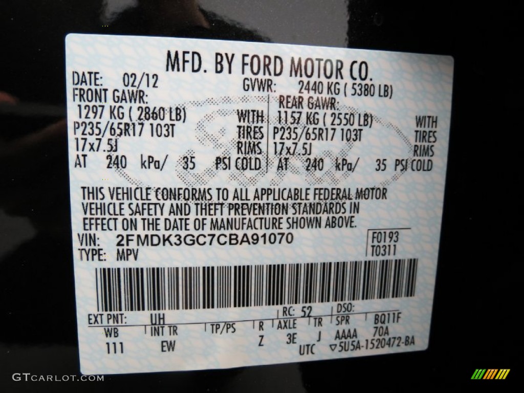 2012 Edge Color Code UH for Tuxedo Black Metallic Photo #78861865