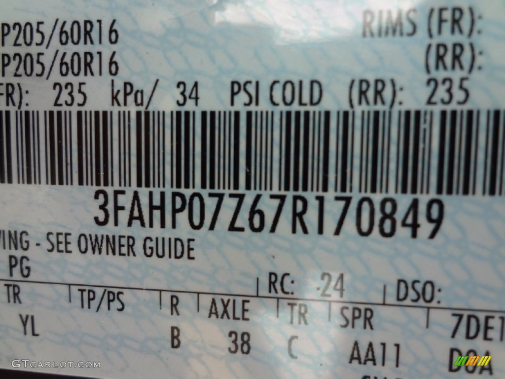 2007 Ford Fusion SE Color Code Photos