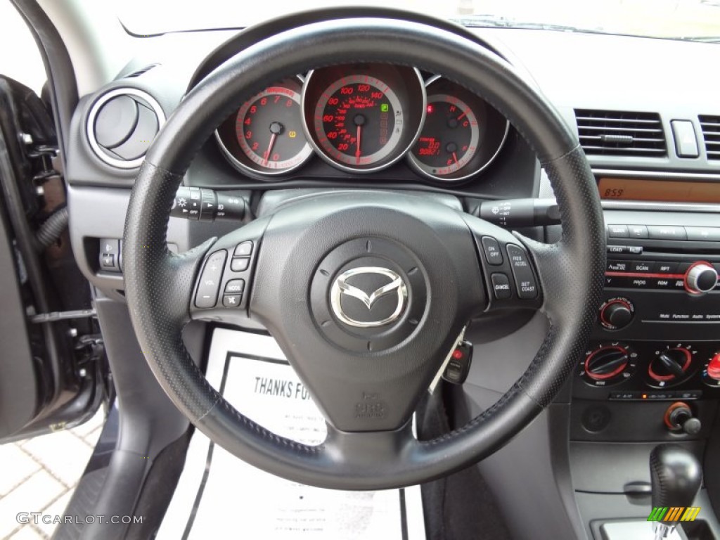 2004 Mazda MAZDA3 s Sedan Black/Red Steering Wheel Photo #78870282