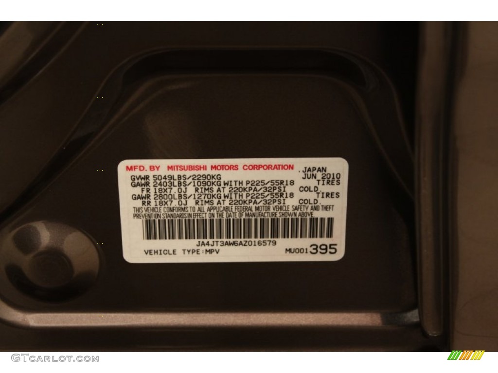 2010 Mitsubishi Outlander SE 4WD Info Tag Photos