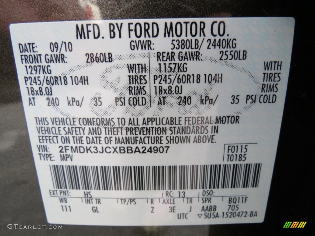 2011 Ford Edge SEL Color Code Photos