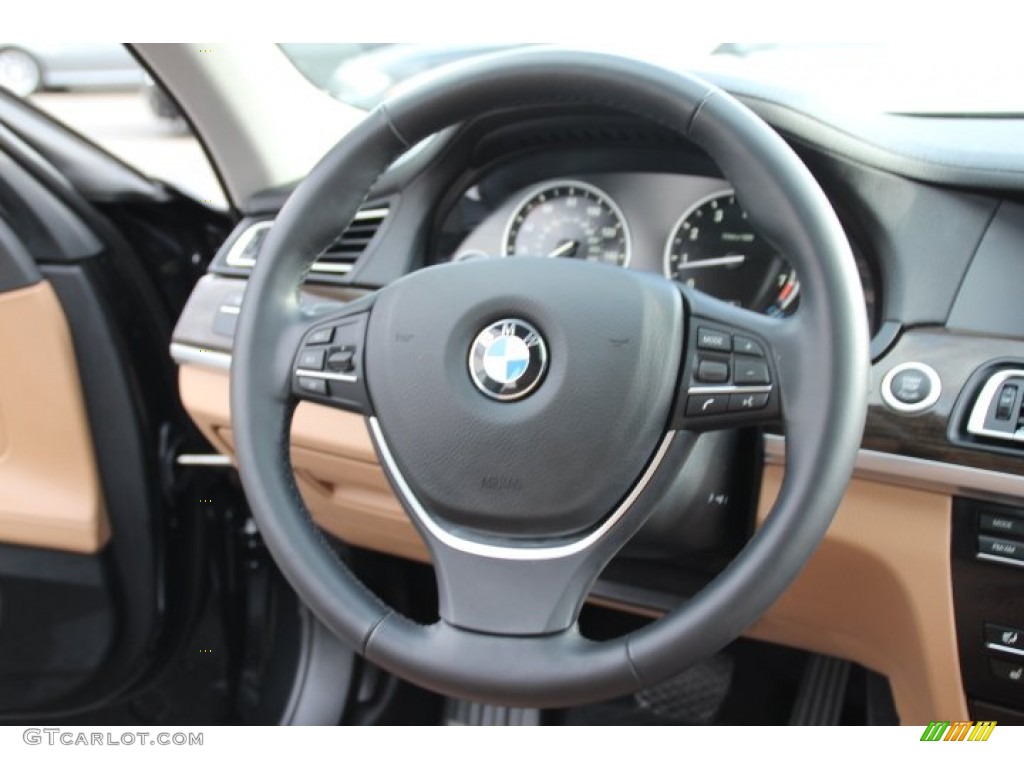 2012 BMW 7 Series 750i xDrive Sedan Saddle/Black Steering Wheel Photo #78891477