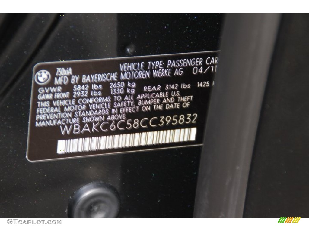2012 BMW 7 Series 750i xDrive Sedan Info Tag Photos