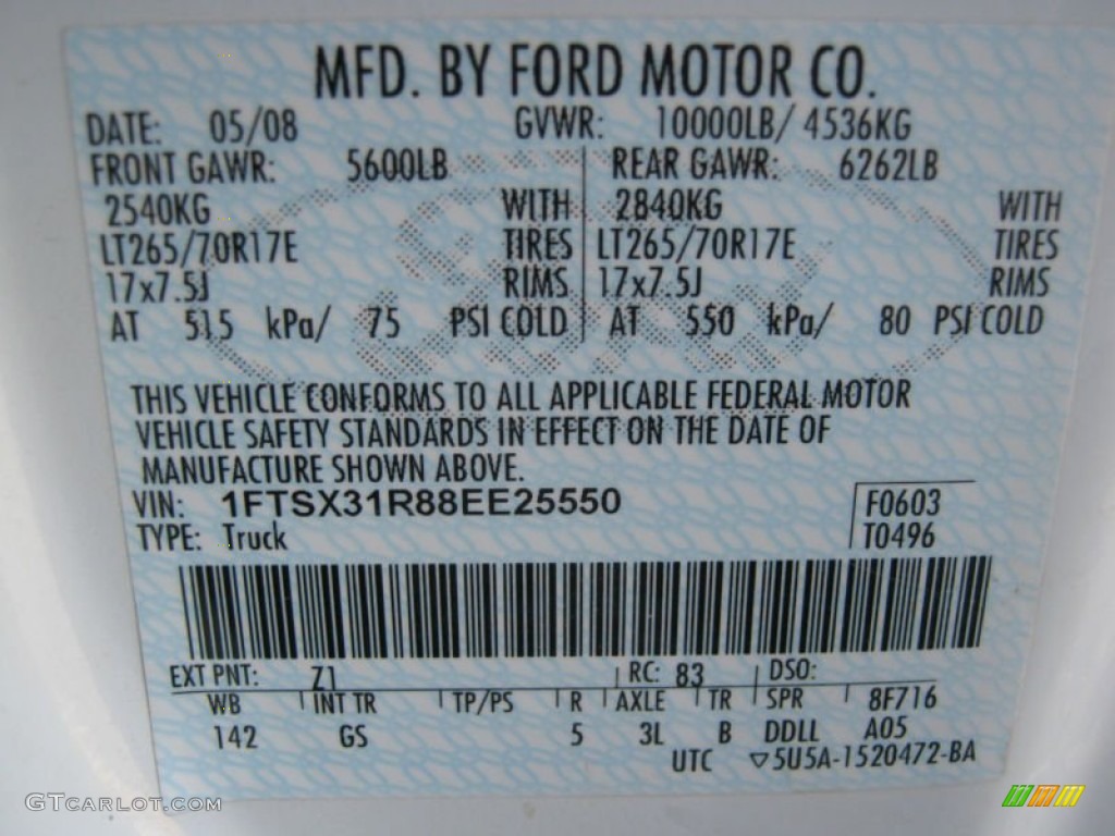 2008 F350 Super Duty Color Code Z1 for Oxford White Photo #78898950