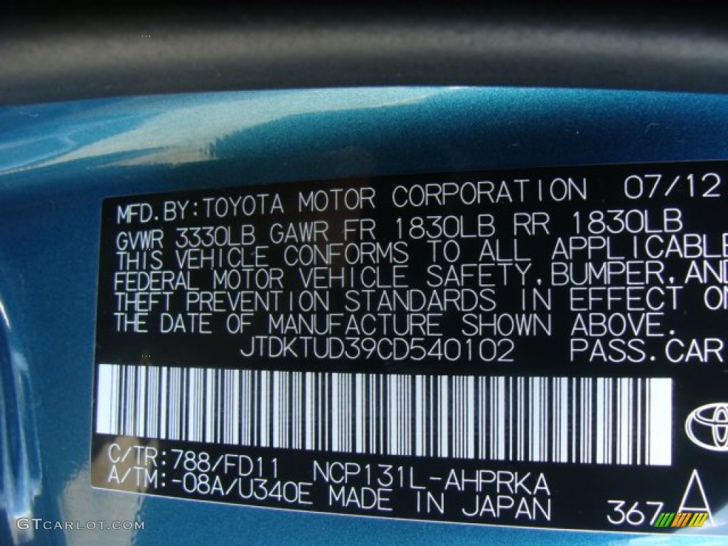 2012 Toyota Yaris SE 5 Door Color Code Photos