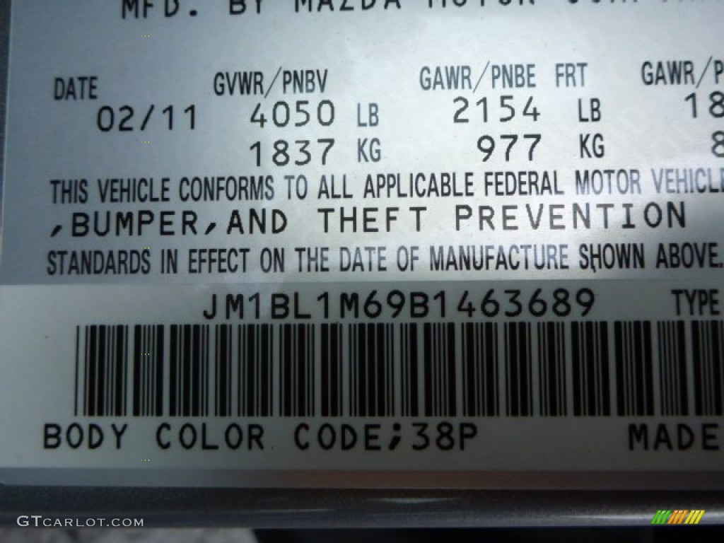 2011 MAZDA3 Color Code 38P for Liquid Silver Metallic Photo #78909342