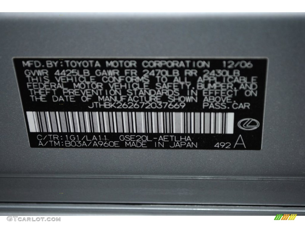 2007 IS Color Code 1G1 for Tungsten Pearl Photo #78932229