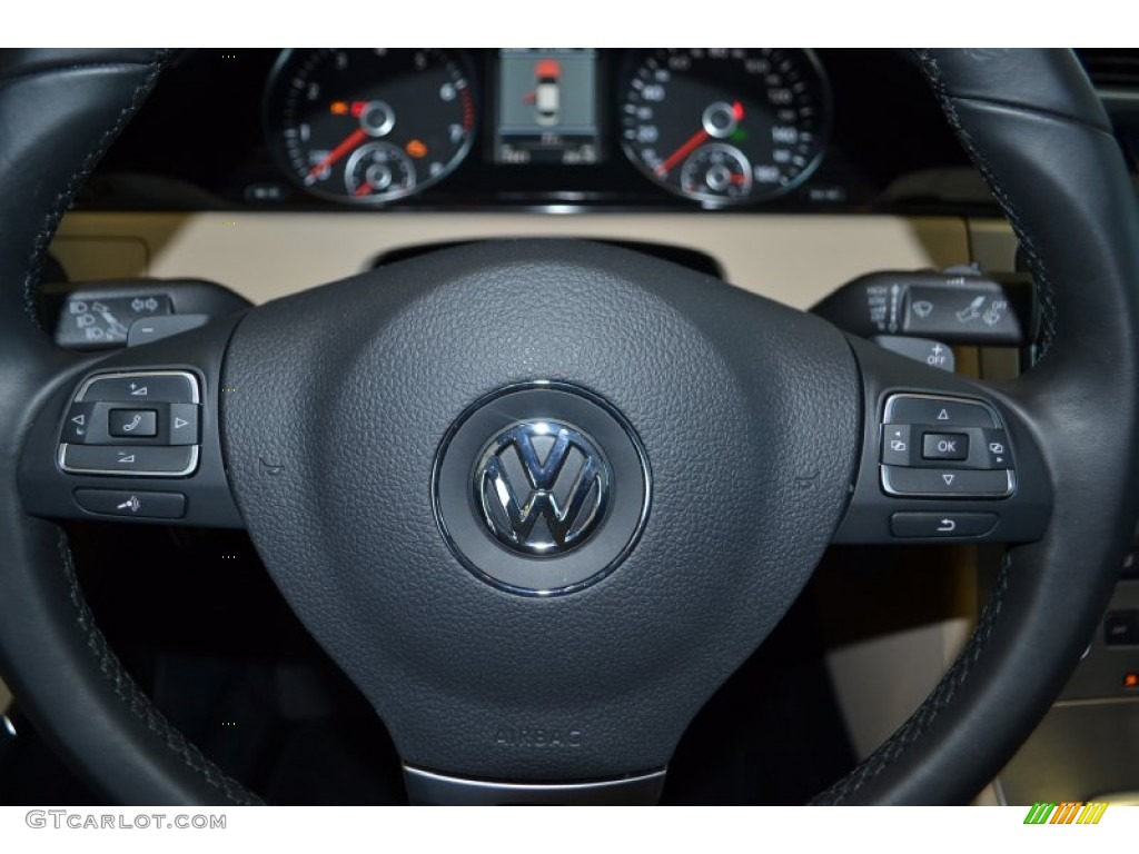 2013 Volkswagen CC VR6 4Motion Executive Desert Beige/Black Steering Wheel Photo #78938658