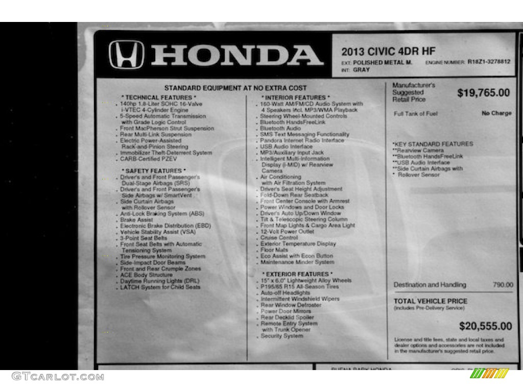 2013 Honda Civic HF Sedan Window Sticker Photo #78946692