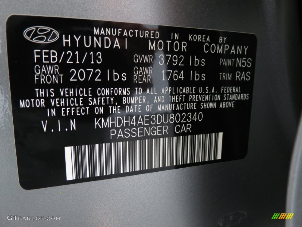 2013 Elantra GLS - Titanium Gray Metallic / Gray photo #6