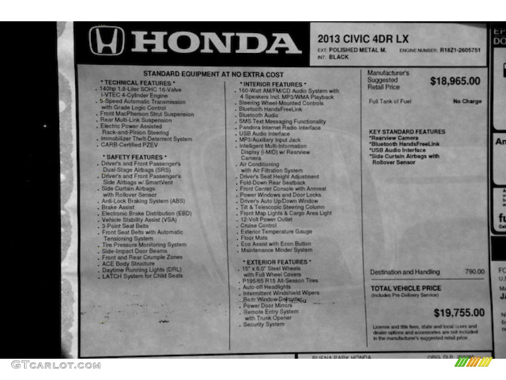 2013 Civic LX Sedan - Polished Metal Metallic / Black photo #16