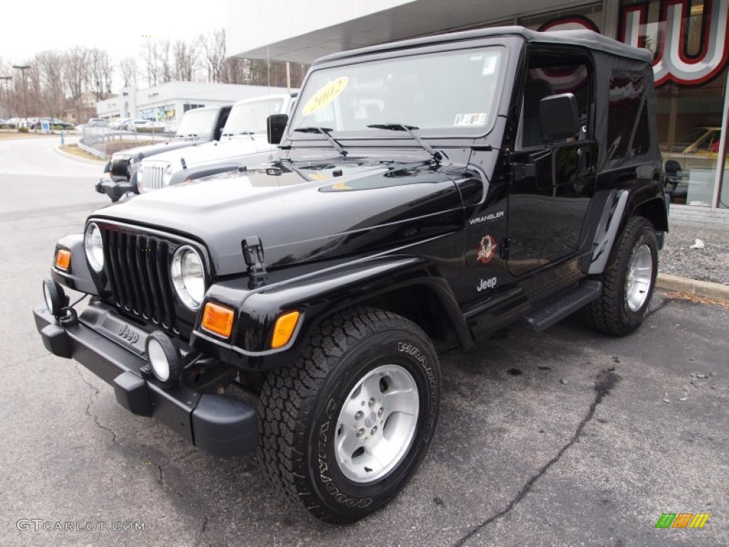 2002 Wrangler Sahara 4x4 - Black / Camel Beige/Dark Green photo #2
