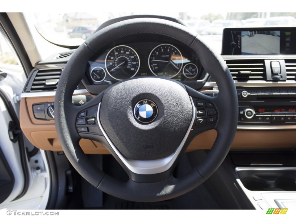 2013 BMW 3 Series 328i Sedan Saddle Brown Steering Wheel Photo #78963946