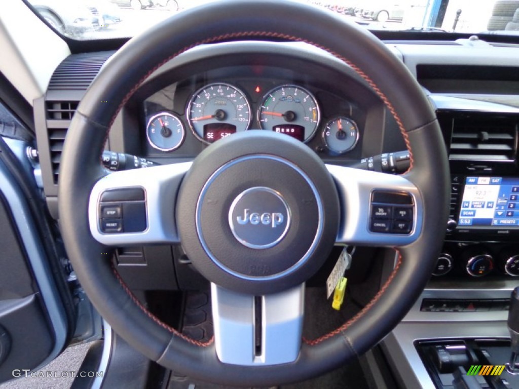 2012 Jeep Liberty Arctic Edition 4x4 Dark Slate Gray/Polar White with Orange Accents Steering Wheel Photo #78966699