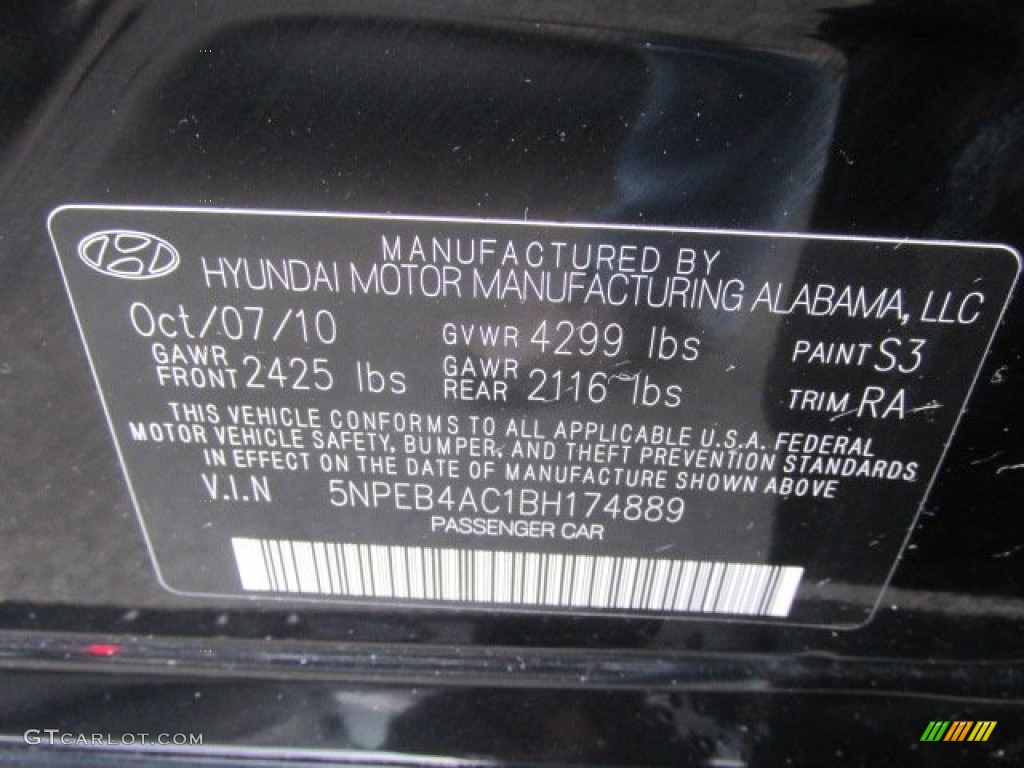 2011 Sonata GLS - Midnight Black / Gray photo #23