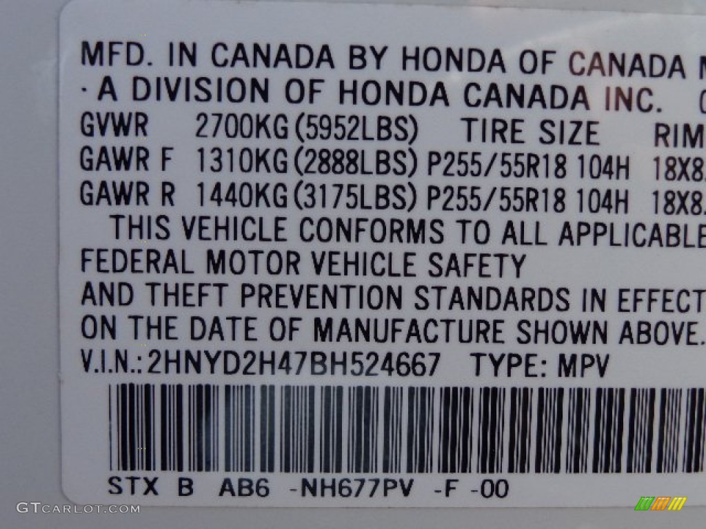 2011 MDX Color Code NH677PV for Aspen White Pearl Photo #78979510