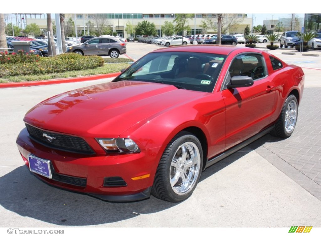 2011 Mustang V6 Premium Coupe - Red Candy Metallic / Saddle photo #2