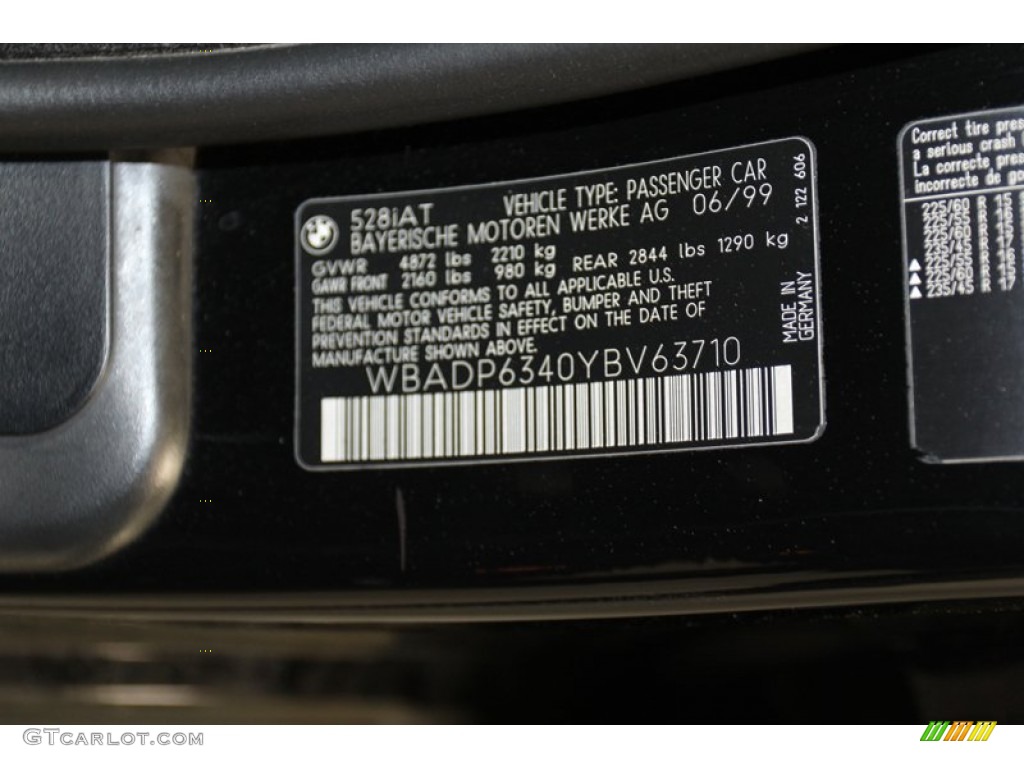 2000 BMW 5 Series 528i Wagon Info Tag Photos