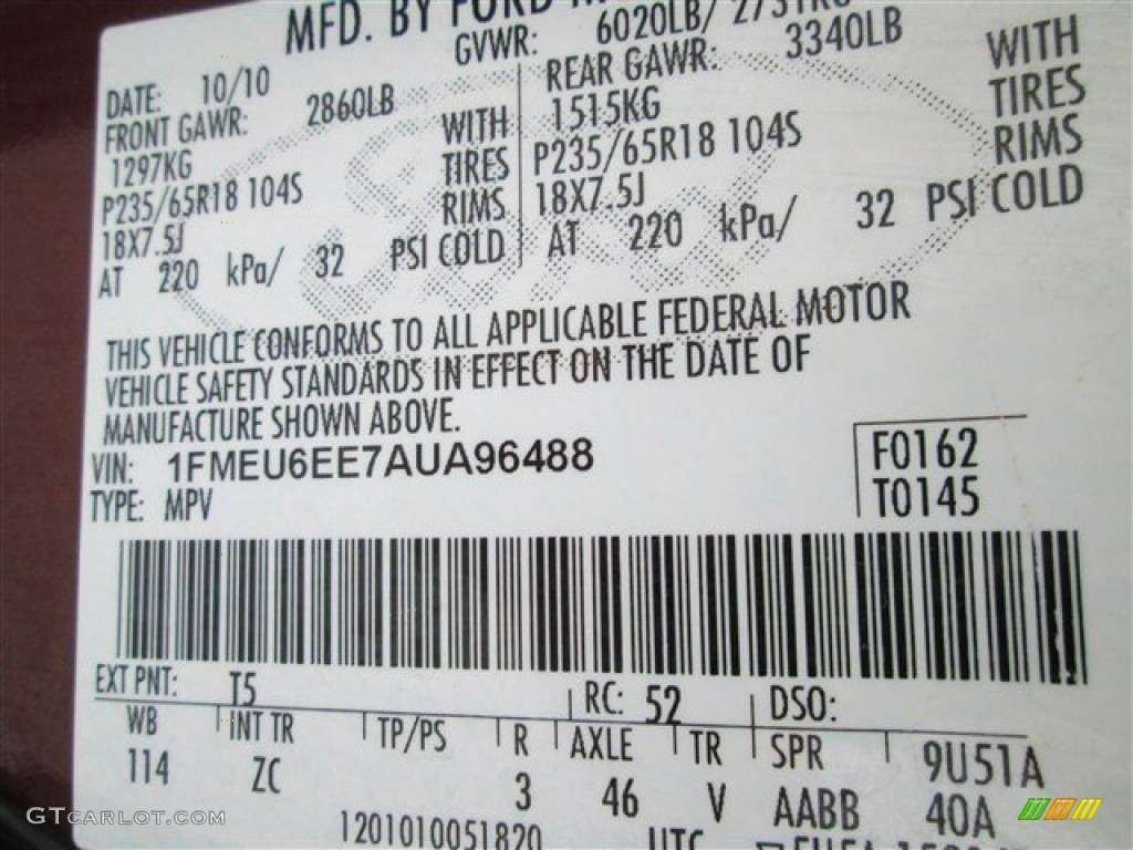 2010 Explorer Color Code T5 for Dark Copper Metallic Photo #79004421