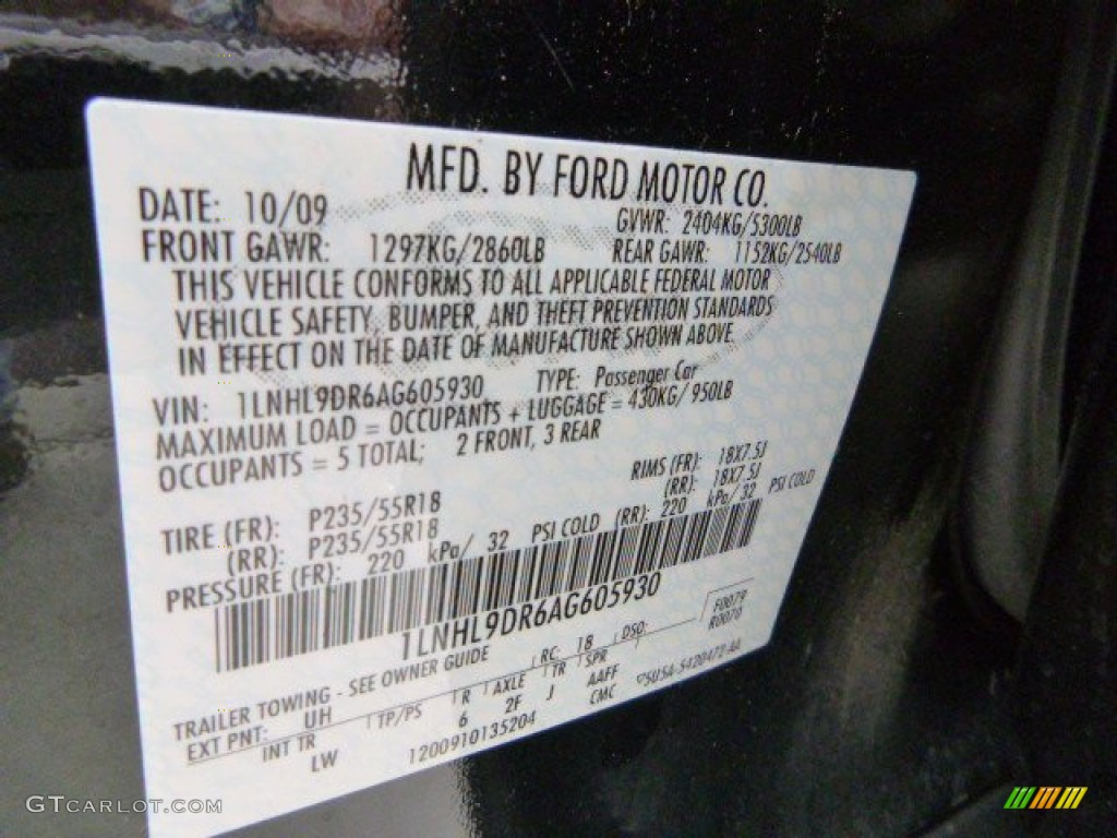 2010 MKS Color Code UH for Tuxedo Black Metallic Photo #79008790