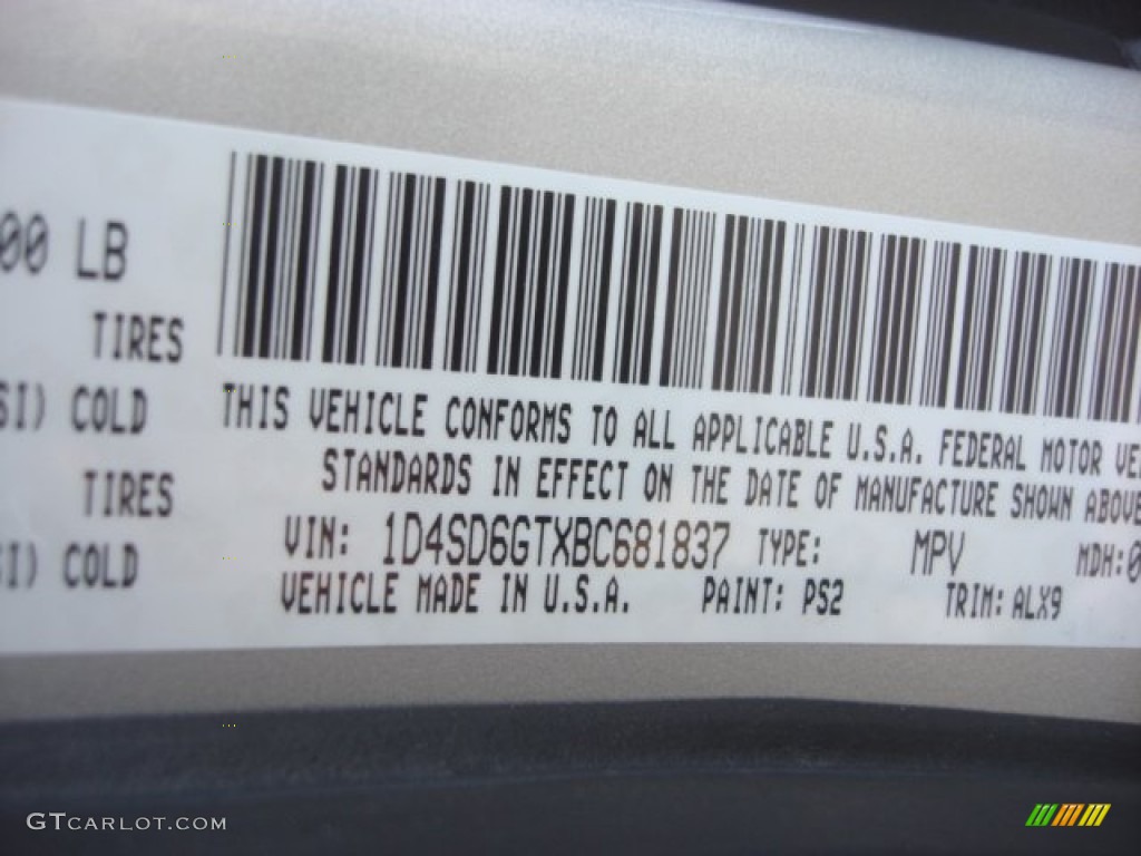 2011 Dodge Durango R/T Color Code Photos