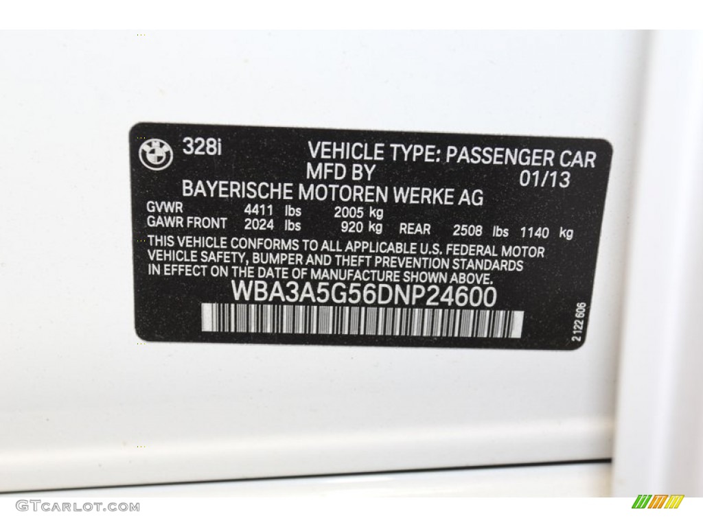 2013 BMW 3 Series 328i Sedan Info Tag Photo #79018024